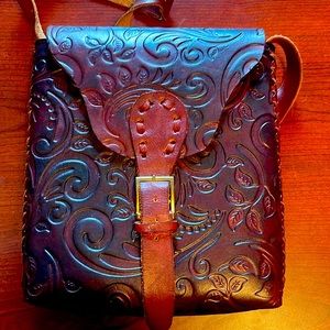 Handtooled Mexican Leather Purse With Floral Design